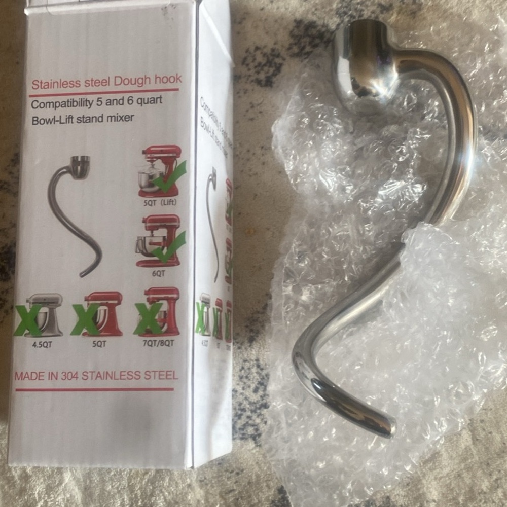 Stainless steel dough hook